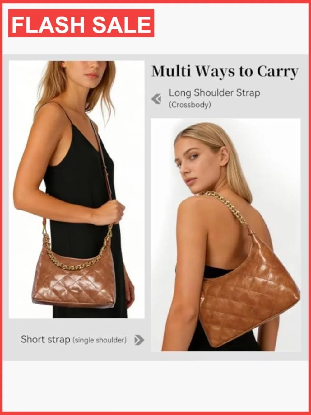 Vintage Crescent Hobo Crossbody Bag with Adjustable Strap